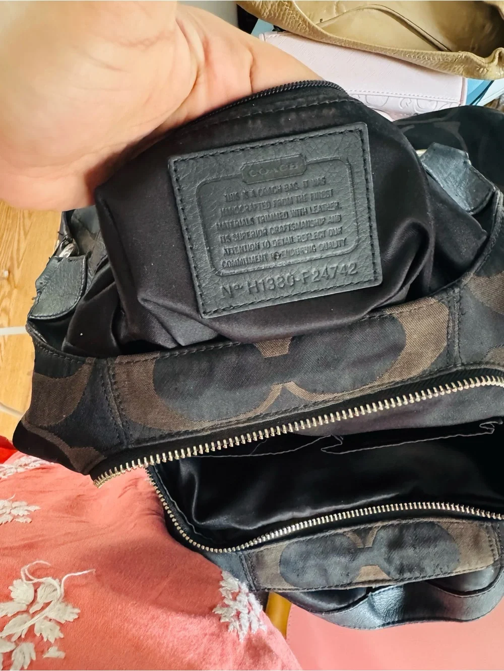 Coach Brown and Black Signature Canvas Shoulder Bag